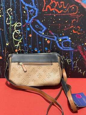 Adrienne Vittadini Versailles Signature Collection Crossbody Bag Tan and Black